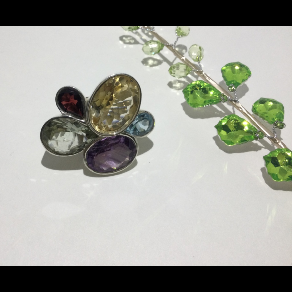 Multi Gemstone 925 Silver Ring